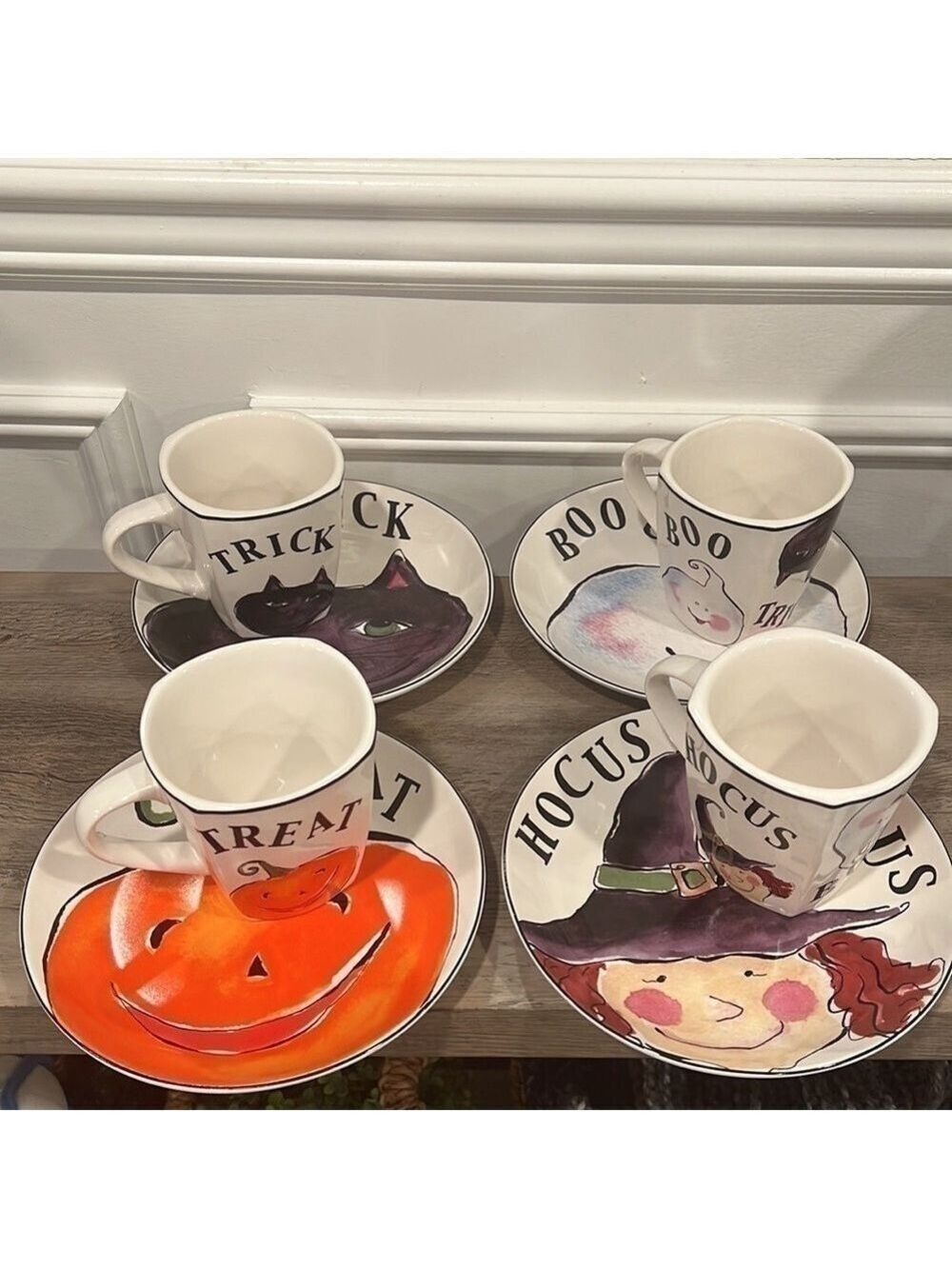 Rosanna Peek A Boo Set Trick Or Treat Plates Square Mugs Halloween Tableware 8pc